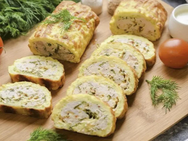Кабачковий рулет з куркою, грибами та сиром