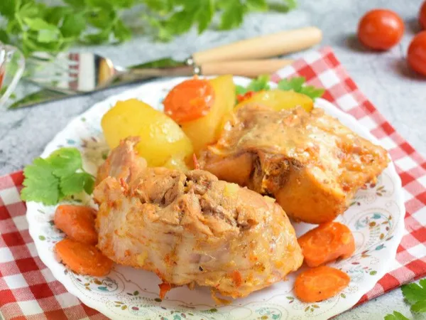 Кролик, запечений з картоплею у рукаві 