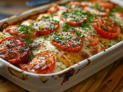 Куряче філе, запечене з овочами у вершковому соусі