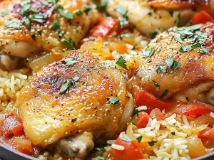 Фото: Запечені курячі стегенця з рисом та овочами