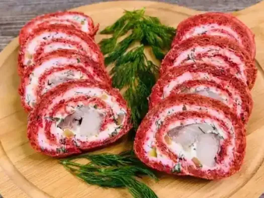 Рулет "Оселедець у шубі" з вершковим сиром