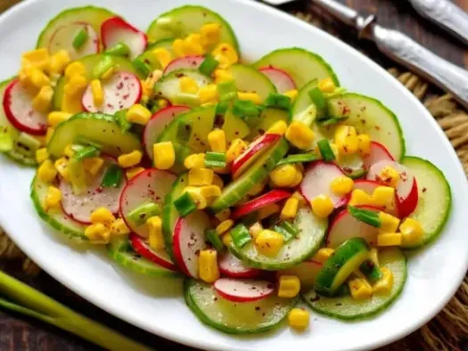 Салат з редискою, огірками та кукурудзою