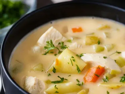 Сирний суп з курячим філе та картоплею