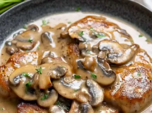 Фото: Свинина з печерицями у вершковому соусі