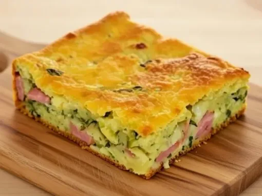 Фото: Заливний пиріг з шинкою та сиром у духовці