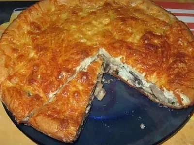 Фото: Заливний пиріг з куркою та грибами