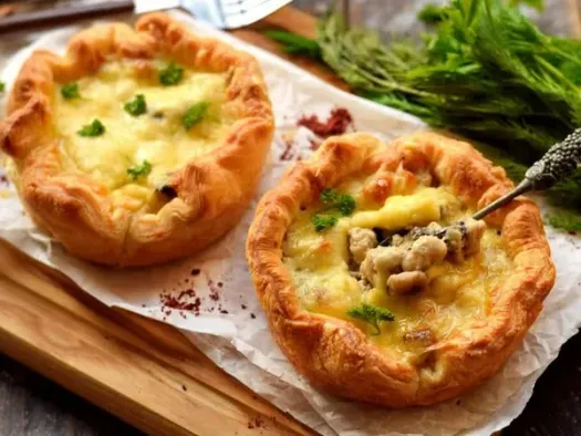 Жюльєн з куркою, грибами та сиром в листковому тісті